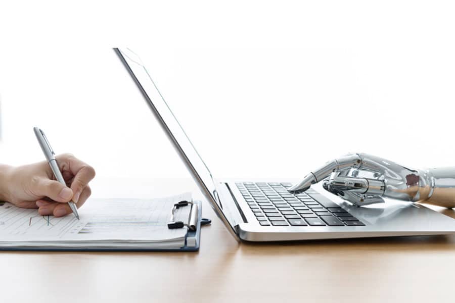 Human Hand and Robot Hand Writing Content