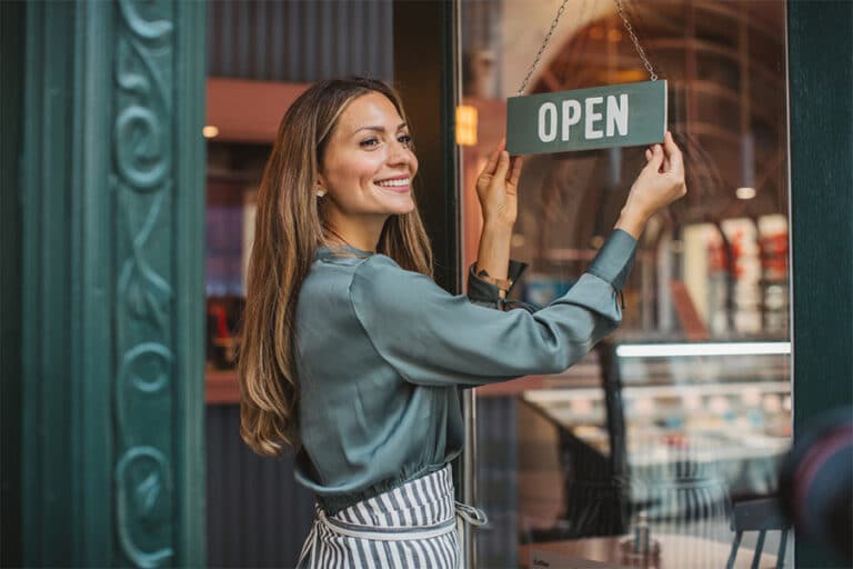 Small Business Owner Open Sign