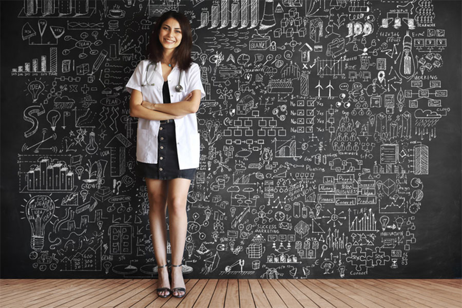 Girl In front of Board